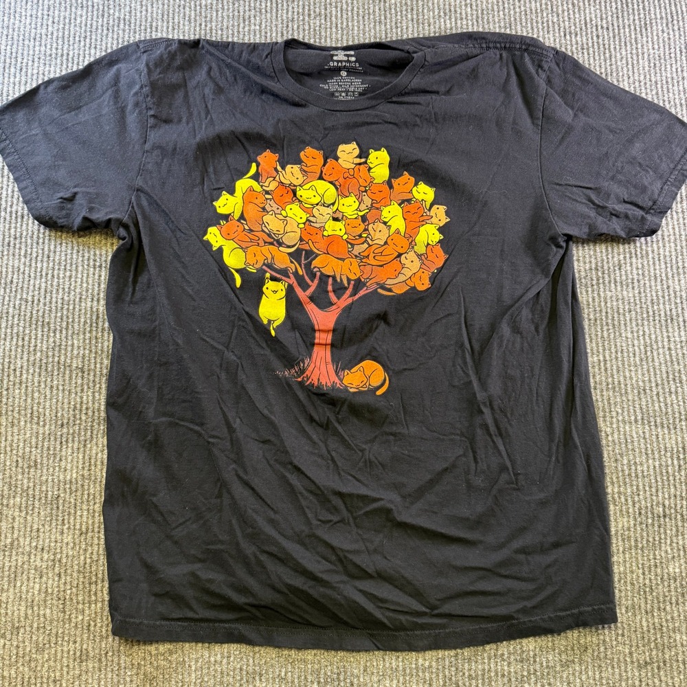 THREADLESS GRAPHIC TEE XL BLACK 100% COTTON CAT TREE TOBY FONSECA SHORT SLEEVE